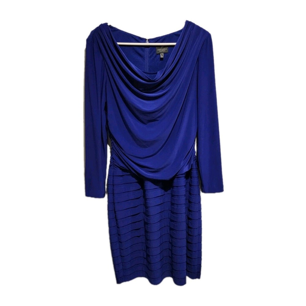 Adrianna Papell Banded Skirt Cowl Neck Midi Dress Royal Blue Size 10